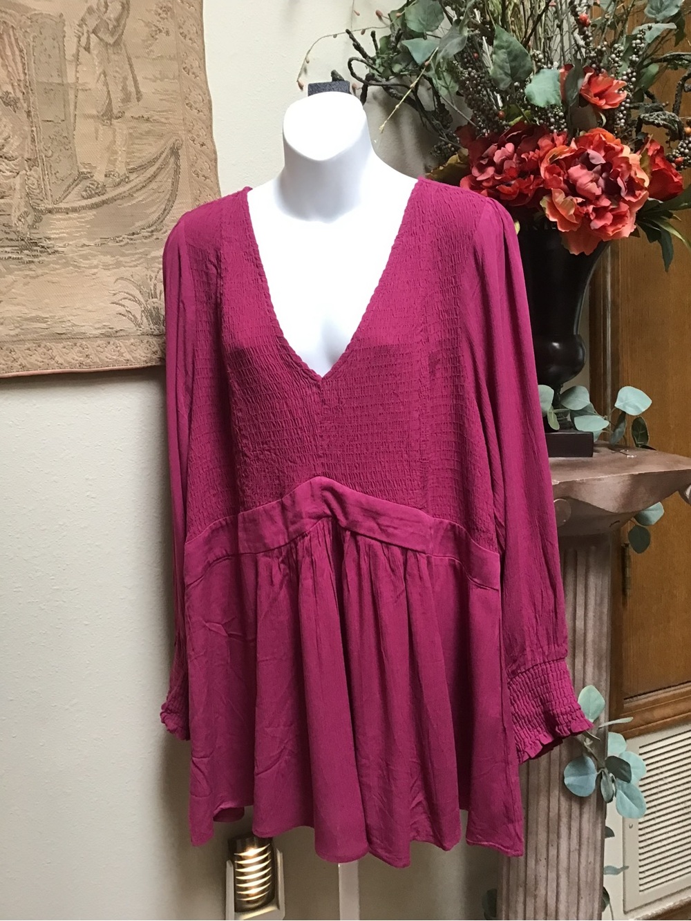 Torrid Berry V-Neck Smocked Peasant Tunic
